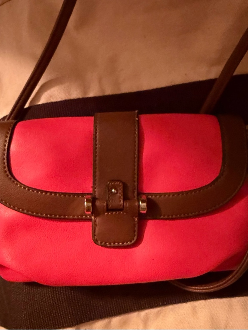 Chaps Pink Crossbody Bag with Brown Trim
